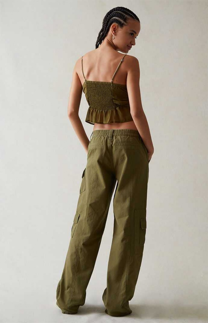 PacSun Olive Low Rise Cargo Puddle Descuentos Pantalones Mujer Verde Oliva